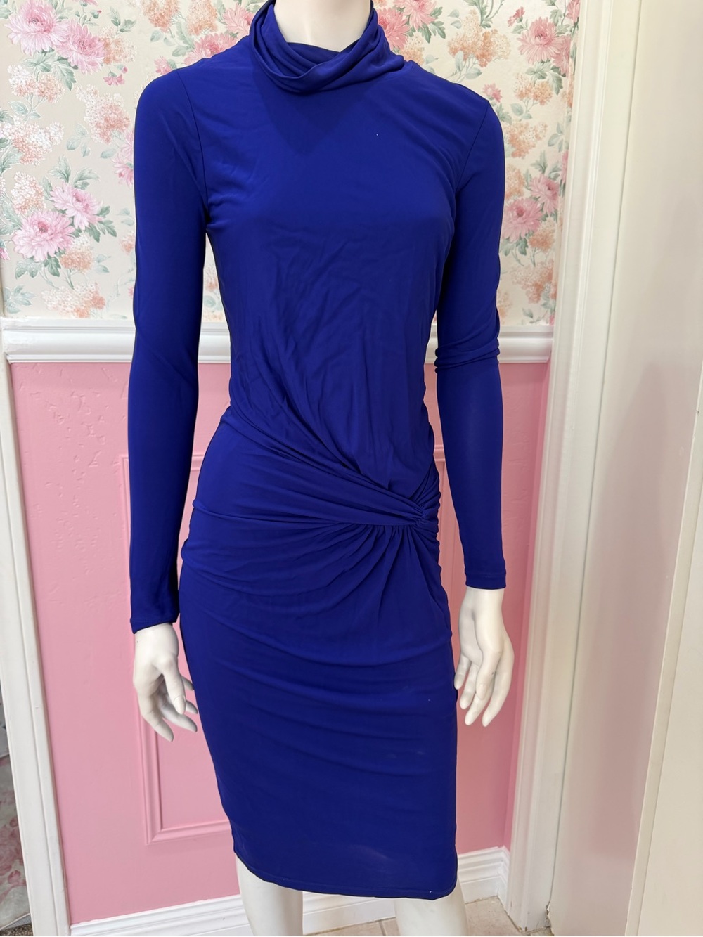 Reiss Cobalt Blue Long-Sleeve Twist-Waist Dress